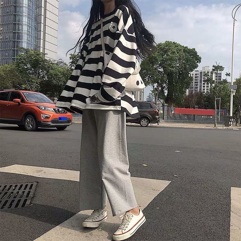เสื้อยืดแขนยาวลายทาง งานเกาหลีน่ารักD209