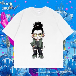 เสื้อยืดโอเวอร์ไซส์เสื้อยืด ขนาดใหญ่ พิมพ์ลาย Psycho Crucify "Shikamaru Nara" | สีขาว | เสื้อยืด ขนาดใหญ่ | สไตล์วินเทจ