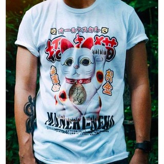 เสื้อยืด Oldskull ลายแมวนำโชคSize S-5XL