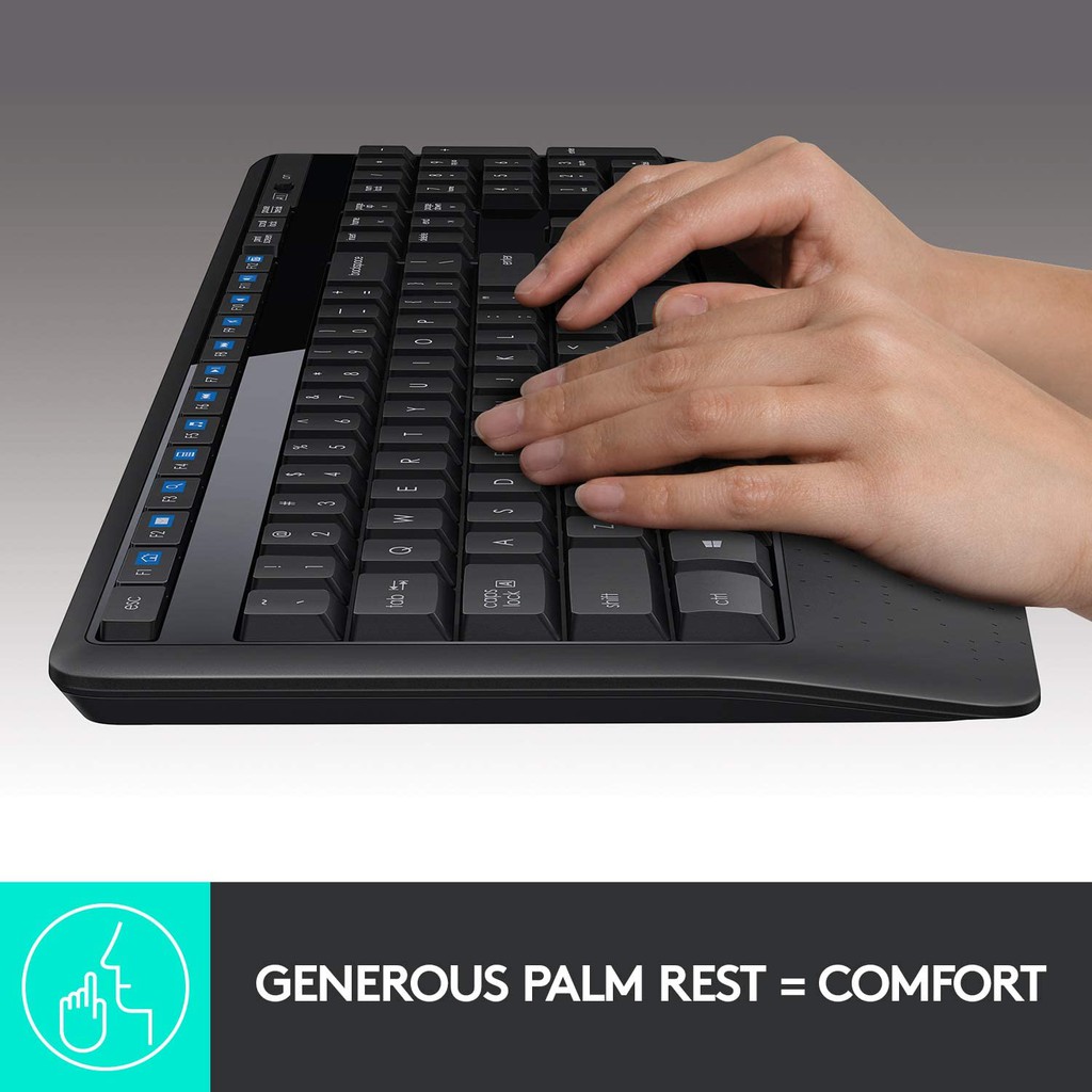 Logitech MK345 Wireless Combo Mouse and Keyboard (เมาส์ คีย์บอร์ดไร้สาย พร้อมปุ่มลัดและที่วางพักมือ) คีย์แคป ไทย/อังกฤษ
