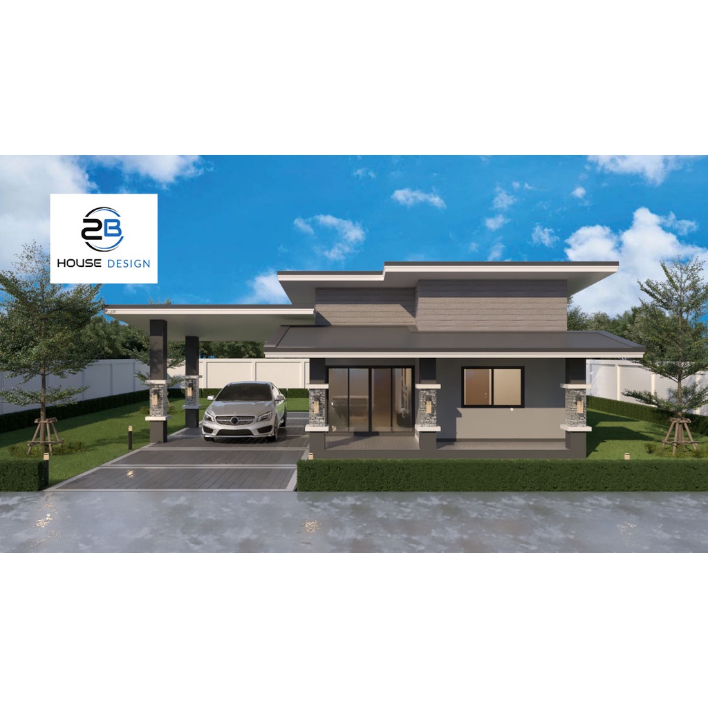 แบบบ้านชั้นเดียว 2B House Design (BB-03)