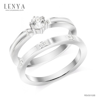 Lenya Jewelry แหวนคู่ ประดับ SWAROVSKI ZIRCONIA ดีไซน์สุดคลาสสิค บนตัวเรือนเงินแท้ชุบทองคำขาว