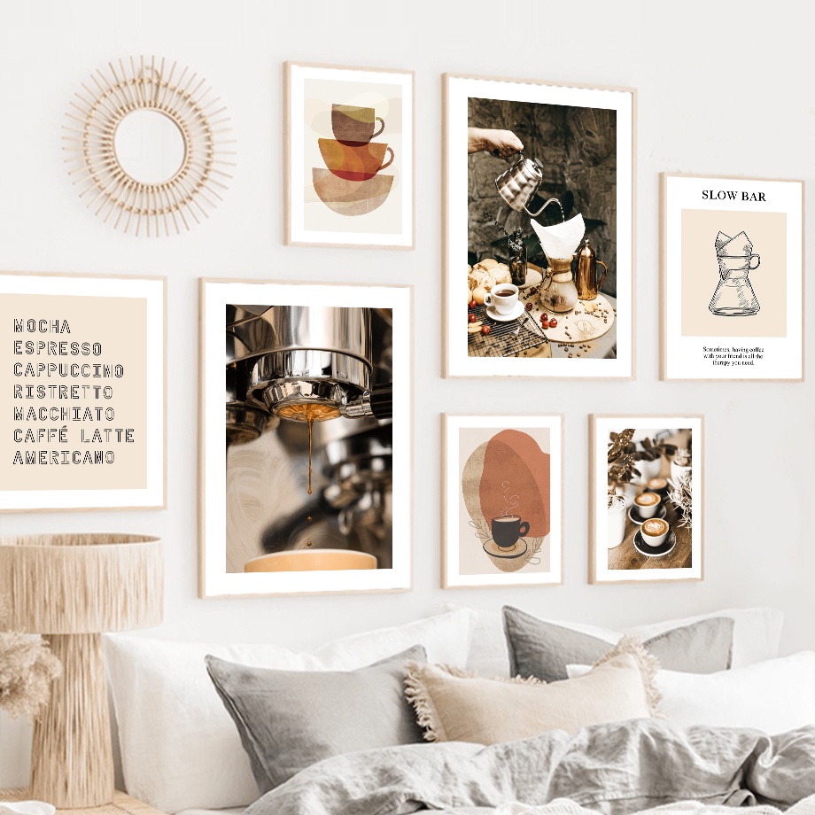 โปสเตอร์ภาพวาดผ้าใบ รูปคาปูชิโน่ กาแฟ สไตล์วินเทจ โบโฮ สําหรับตกแต่งผนัง ห้องนั่งเล่น