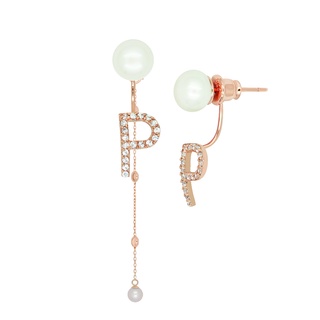 A.CEMI Rose Gold Set, Initial Earring + Long Charm Set