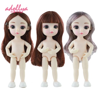 Adollya BJD ตุ๊กตาเปลือยหัวตา 3D และข้อต่อ 13 ข้อต่อ 16 ซม. ผมยาว 1/12 สําหรับเด็กผู้หญิง