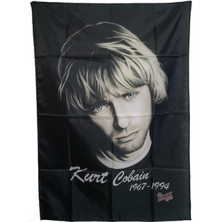 Kurt Cobain Nirvana Flag ธงวง ป้ายผ้า แบนเนอร์ วงดนตรี วงร็อค Heavy Metal Rock Banner Poster Cloth Hangerl