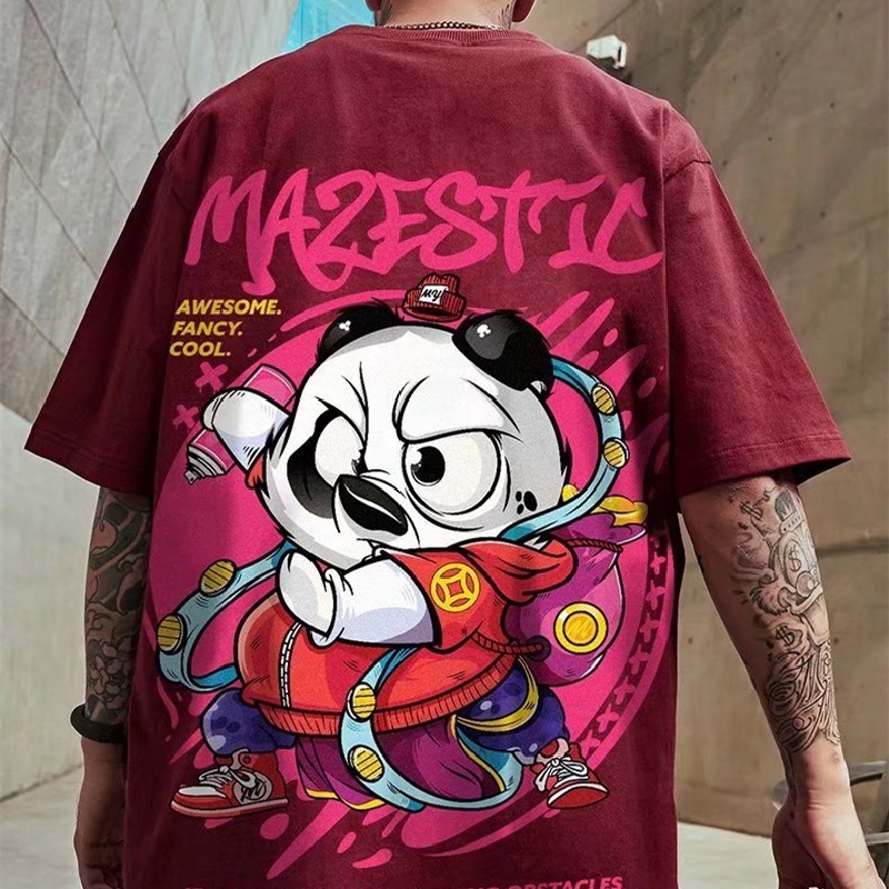 【M-8XL】เสื้อยืดแขนสั้นลําลอง พิมพ์ลายการ์ตูนหมี ทรงหลวม สไตล์เกาหลี ฮิปฮอป สตรีท ฤดูร้อน สําหรับผู้ชาย