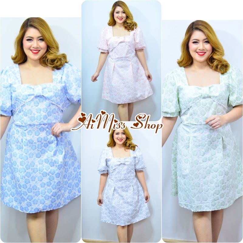 AiMiss Shop ชุดผ้าเพรสผ้าอัดลายนูน สวยมาก เดรสสาวอวบ เสื้อผ้าคนอ้วน ชุดสาวอวบ