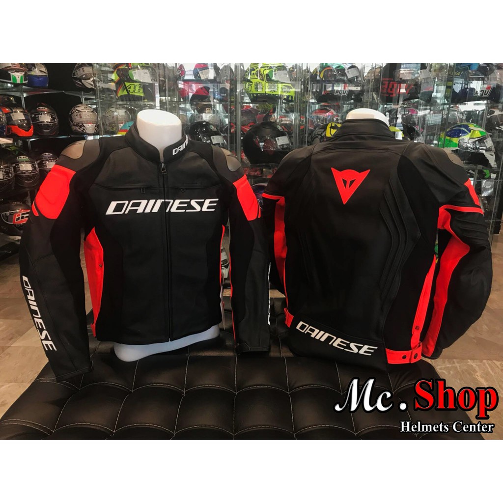 เสื้อการ์ดหนัง DAINESE RACING 3 PERF.LEATHER JACKET - BLACK/BLACK/FLUO-RED