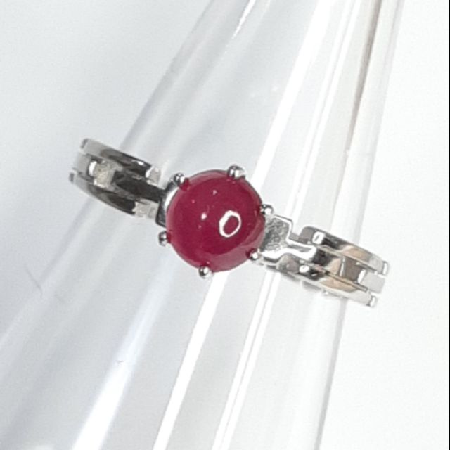 แหวน ทับทิม Ruby พลอยแท้ แดงจัด ทรงกลมขนาด 5 มม.หลังเบี้ย ตัวเรือนเงิน 925 ขนาด 54