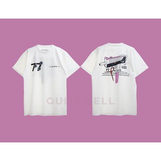 เสื้อยืดโอเวอร์ไซส์QWT92-2 UZI77 WHITE ขาวS-3XL