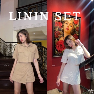 ชุดเซ็ทกระโปรงกางเกง Linin Set ได้เสื้อเชิ้ตแขนสั้น+กระโปรง  (โค้ดส่วนลดดู Update หน้าร้าน)