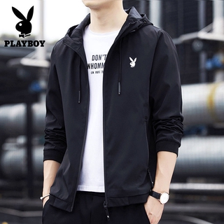 🔥💋M-5XL ไซส์ใหญ่ playboy แจ็คเก็ตของผู้ชาย เสื้อแฟชั่นผู้ชายป้องกันแสงแดดของเกาหลี เสื้อแจ๊คเก็ตทรงหลวมขนาดใหญ่ เสื้อคลุมคาดิแกน  เสื้อแจ็คเก็ตเท่ๆ