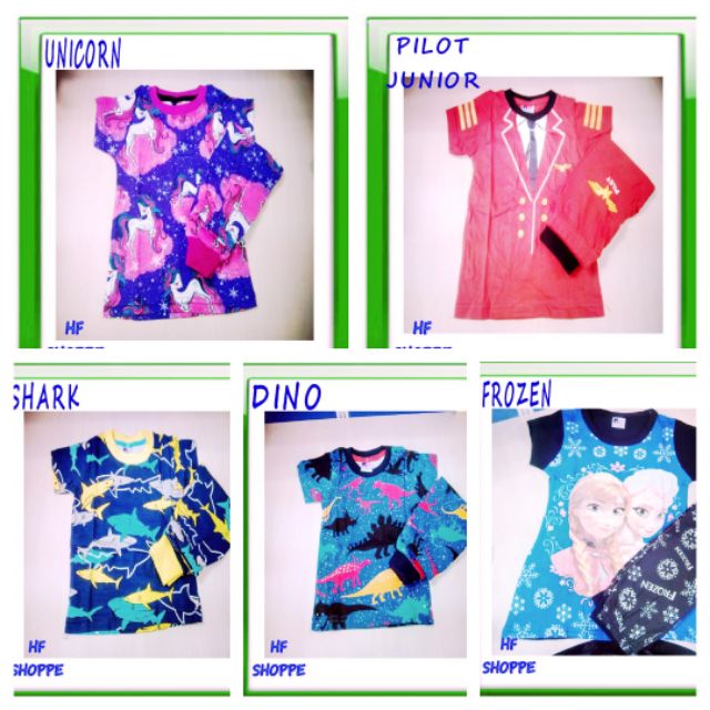 Clearance ชุดนอนเด็กผ้าฝ้ายยูนิคอร์น Spiderman Dinosour Pilot Junior Baby Shark ชุดนอน Bayi Baju Tid