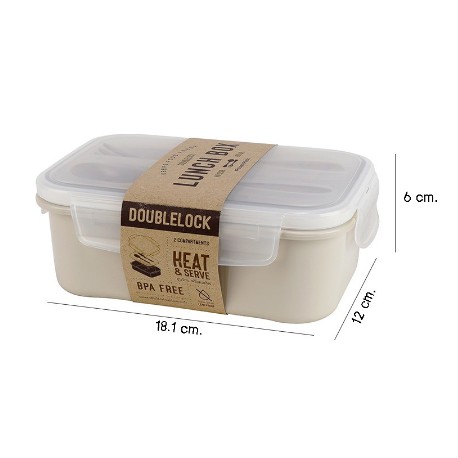 Double Lock กล่องข้าวอาหารกลางวัน กล่องถนอมอาหาร 2 ช่อง พร้อมช้อนส้อม ดับเบิ้ลล็อค