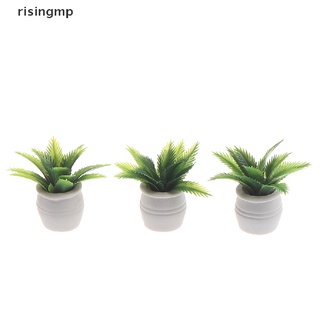 [risingmp] โมเดลกระถางต้นไม้จิ๋ว สีเขียว สําหรับตกแต่งบ้านตุ๊กตา 1:12 ♨เปิด