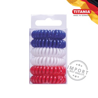 TITANIA Elastics "Anti Ziep", 6 PCS., ไททันย่า ยางมัดผมแบบเกลียว 3.5 ซม. 6 ชิ้น สีน้ำเงิน , สีขาว , สีแดง