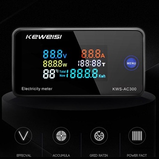 folღ AC 50-300V Voltmeter Ammeter Power Energy Meter LCD Digital Wattmeter Electricity Meter with Reset Function