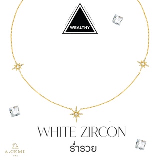 A.CEMI สร้อยคอเสริมดวง เพทายขาว White Zircon 8 Triple Star Necklace มั่งคั่งร่ำรวย