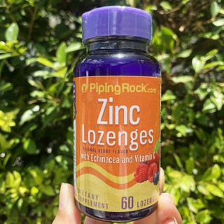 80% Sale!! EXP: 11/23ซิงค์ แบบเม็ดอม รสเบอร์รี่ Zinc Lozenges with Echinacea &amp; C Natural Berry 60 Lozenge (Piping Rock®)