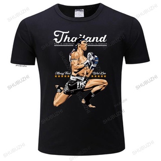 เสื้อยืดสีดำอินเทรนด์เสื้อยืดลําลอง ผ้าฝ้าย แขนสั้น พิมพ์ลาย Cool Muay Thai Wai Kru THAILAND แฟชั่นฤดูร้อน สําหรับผู้ชาย