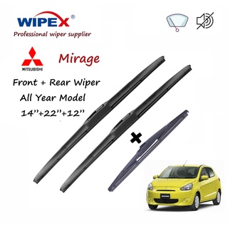 (wipex Quality) Mitsubishi MIRAGE ชุดใบปัดน้ําฝน ด้านหน้า และด้านหลัง สําหรับ Mitsu MIRAGE Hatchback HB ที่ปัดน้ําฝนรถยนต์ จาก wipex