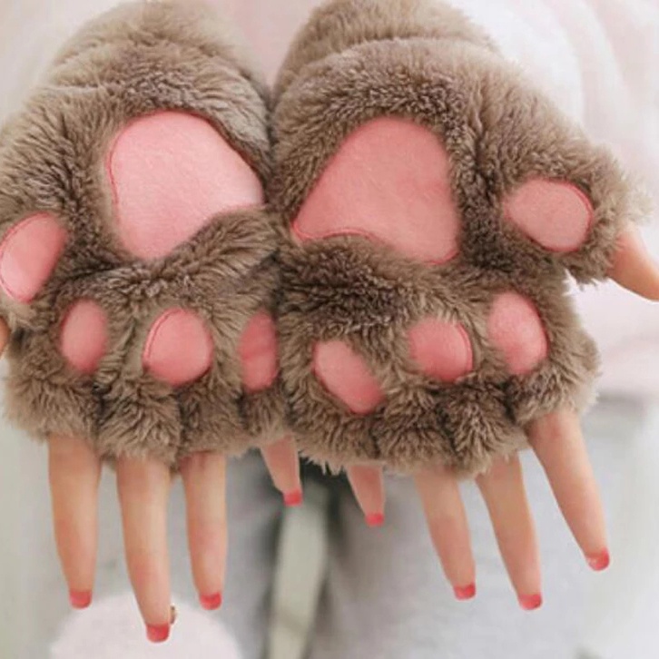 ถุงมือสตรีลายอุ้งเท้าหมี ถุงมือครึ่งนิ้ว