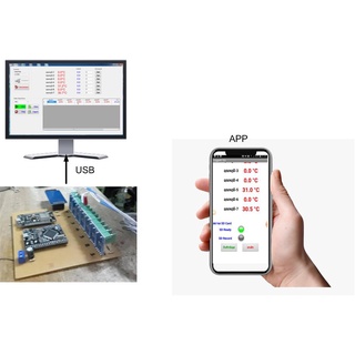 บอร์ด DataLogger Type K 7 ch มอนิเตอร์ผ่านแอฟมือถือ บันทึกค่า SD Card ต่อสาย USB บันทึกค่าเข้า PC (ไม่รวมเซนเซอร์)