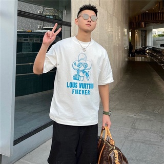 เสื้อยืดโอเวอร์ไซส์Lo uis Vui tton Tag เสื้อคอกลม แขนสั้น ผ้าฝ้าย พิมพ์ลายตัวอักษรS-3XL