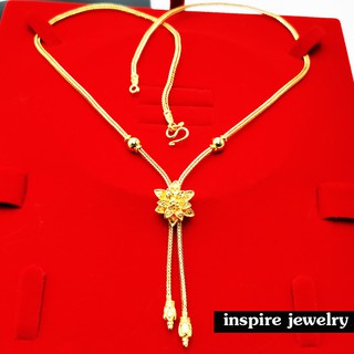 Inspire Jewelry ,สร้อยคอทองลายสี่เสายาว 18นิ้ว ต่อลายดอกไม้ซ้อนกลีบสองชั้น ตามแบบร้านทอง ปราณีตมาก งานแฟชั่น สีทอง