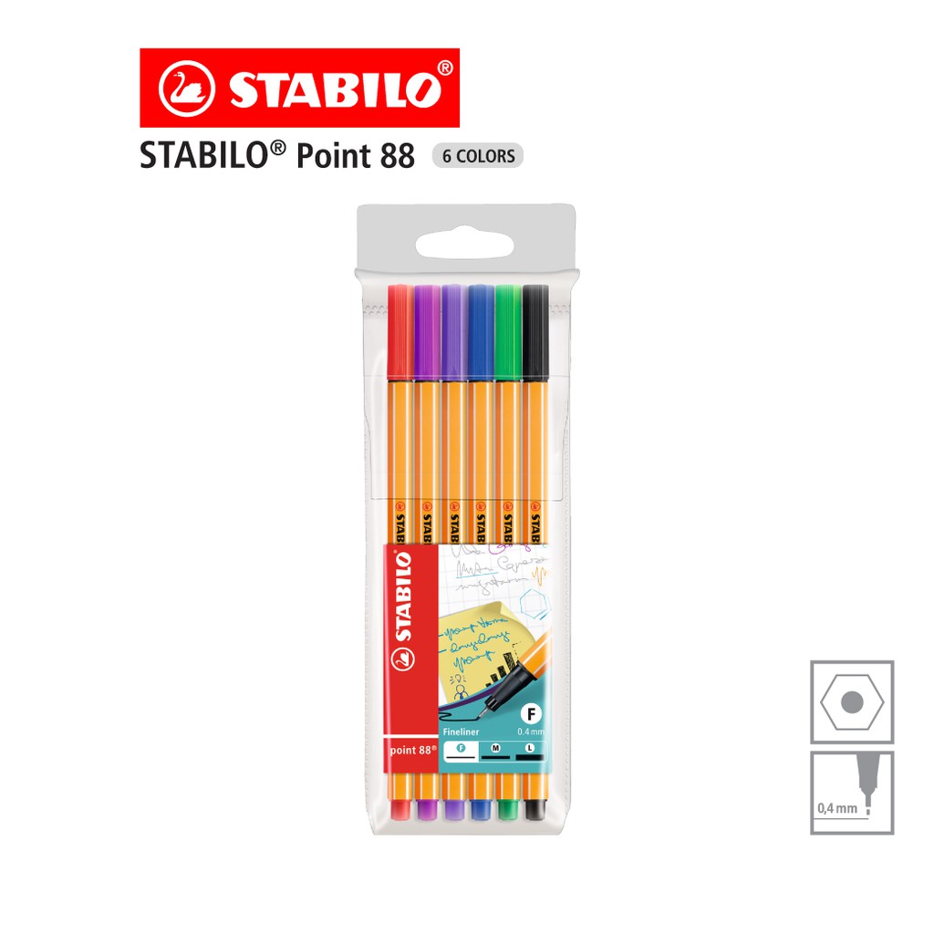 [Official Store] STABILO Point 88 ปากกาสี ปากกาหัวเข็ม หมึกน้ำ หัวเข็ม Fibre-Tip Pen ชุด 6 สี