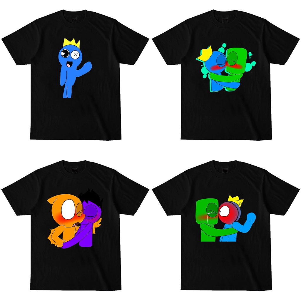 Rainbow Friends เกม Obby สยองขวัญลูกเรือ Ocs Roblox เสื้อยืดสําหรับผู้ชายผู้หญิงสีดําสีขาว Tees รอบค
