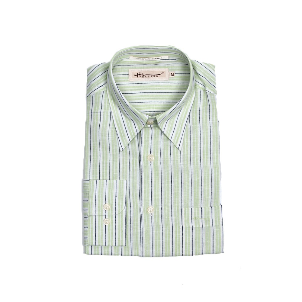 Hazard เสื้อเชิ้ตทำงานแขนยาวลายทาง ผ้า Linen(ลินิน) สีฟ้าอ่อน