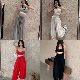 🍓ชุดเซ็ท เสื้อสายเดี่ยว+กางเกงขายาว ขาจั้ม ทะเลต้องมีแล้ว (DX-Set-BlackRed)​