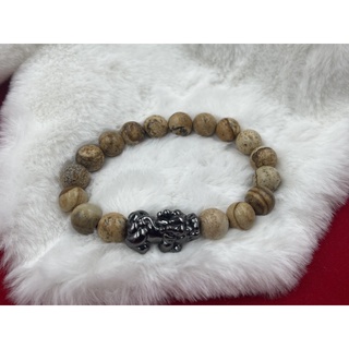 B-054 สร้อยข้อมือปี่เซี๊ยะเปลี่ยนสีหินอาเกตลายไม้  ขนาดข้อมือ 17 ซม.