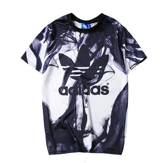 Adidas เสื้อยืดลำลองทรงหลวมพิมพ์ลายตัวอักษร