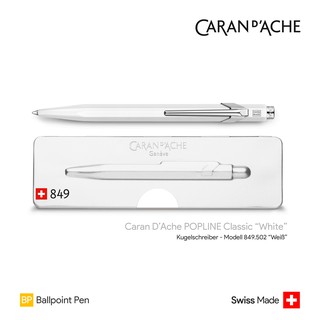 Caran DAche 849 POPLINE Classic "White" Ballpoint Pen - ปากกาลูกลื่นคารันดัช 849 รุ่นคลาสสิค สีขาว พร้อมกล่อง