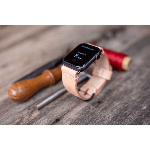 สาย Apple Watch หนังแท้ สายนาฬิกาทำมือ handmade หนังฟอกฝาด Genuine leather นำเข้าจากออสเตรเลีย สีธรรมชาติไม่ผ่านการลงสี