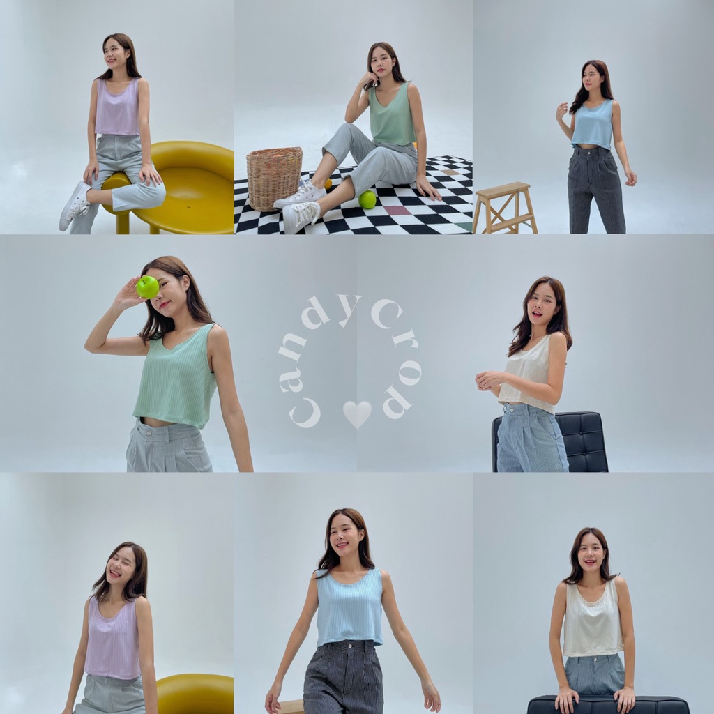 Candy Crop Details: เสื้อสุดน่ารักกกกมาเสิร์ฟแล้วค่า รุ่นนี้เป็นเสื้อกล้ามคอป แมชกับลุคไหนก็น่ารักไปหมด ทำจากผ้าร่อ