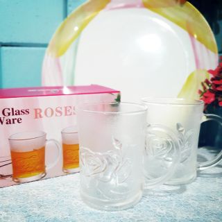 ชุดแก้วน้ำRosee cupลายกุหลาบ 2ใบ #แก้วน้ำมีที่จับ #แก้วกาแฟ