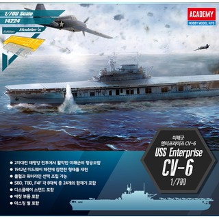 โมเดลเรือ Academy Model 1/700 AC14224 USS ENTERPRISE CV-6