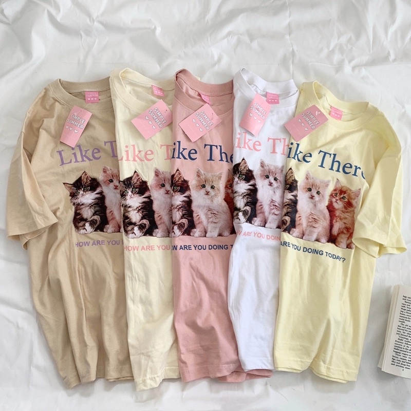 Sugarbeetshop | S104 แมว Like there how are you doing today? เสื้อโอเวอร์ไซต์ oversize เสื้อยืดผ้า cotton