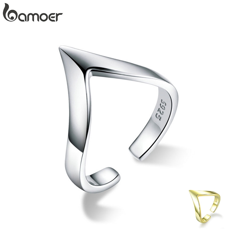 BAMOER 925 Sterling Silver Geometric Adjustable แหวน SCR470