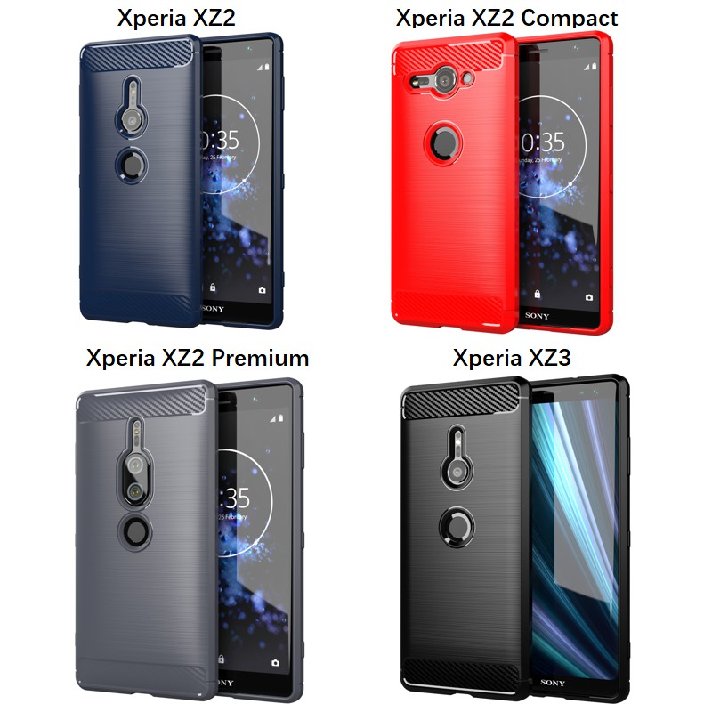 Carbon Brushed Casing Sony Xperia XZ2 Premium XZ1 XZ2 Compact XZ3 XZ4 XZ5 XA2 XA3 Ultra Soft Phone C