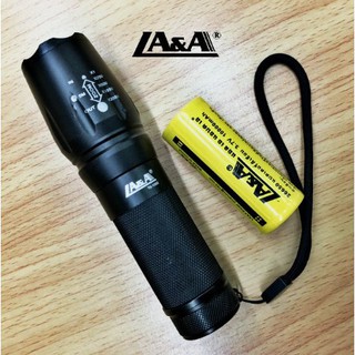 LA&amp;A รุ่นL2-1002 ไฟฉาย ไฟฉายแรงสูง แบบชาร์จไฟได้ แถมถ่านรุ่น18650 Battery แถมอุปกรณ์ชาร์จครบชุด