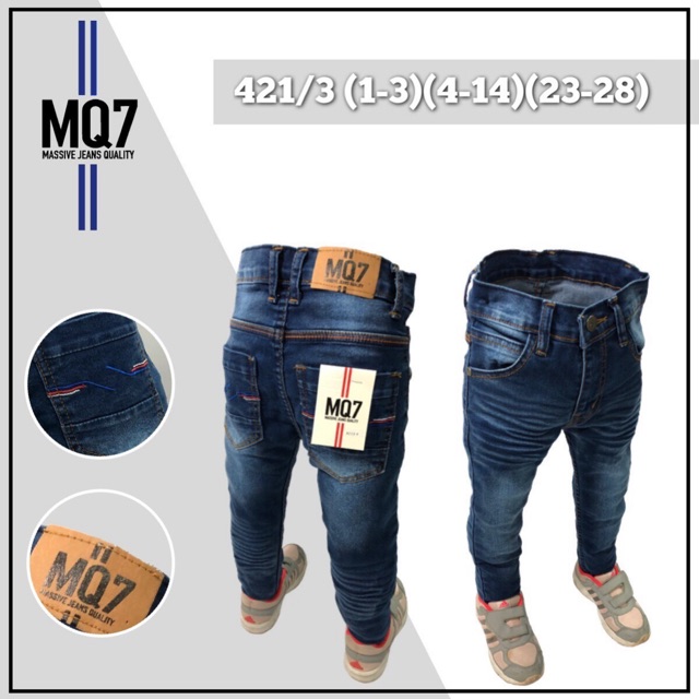 ยีนส์ยืด กางเกงยีนส์เด็ก ทรง skinny fit สี ยีนส์ ป้าย MQ7 รุ่น 421/3