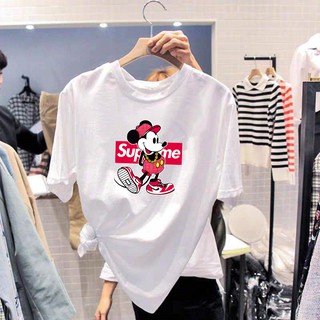 เสื้อยืดคอกลมลายการ์ตูนขายดีรอบปี2020 มีสีขาว-ดำ MICKEY พิมพ์ลายน่ารัก (S-2XL)