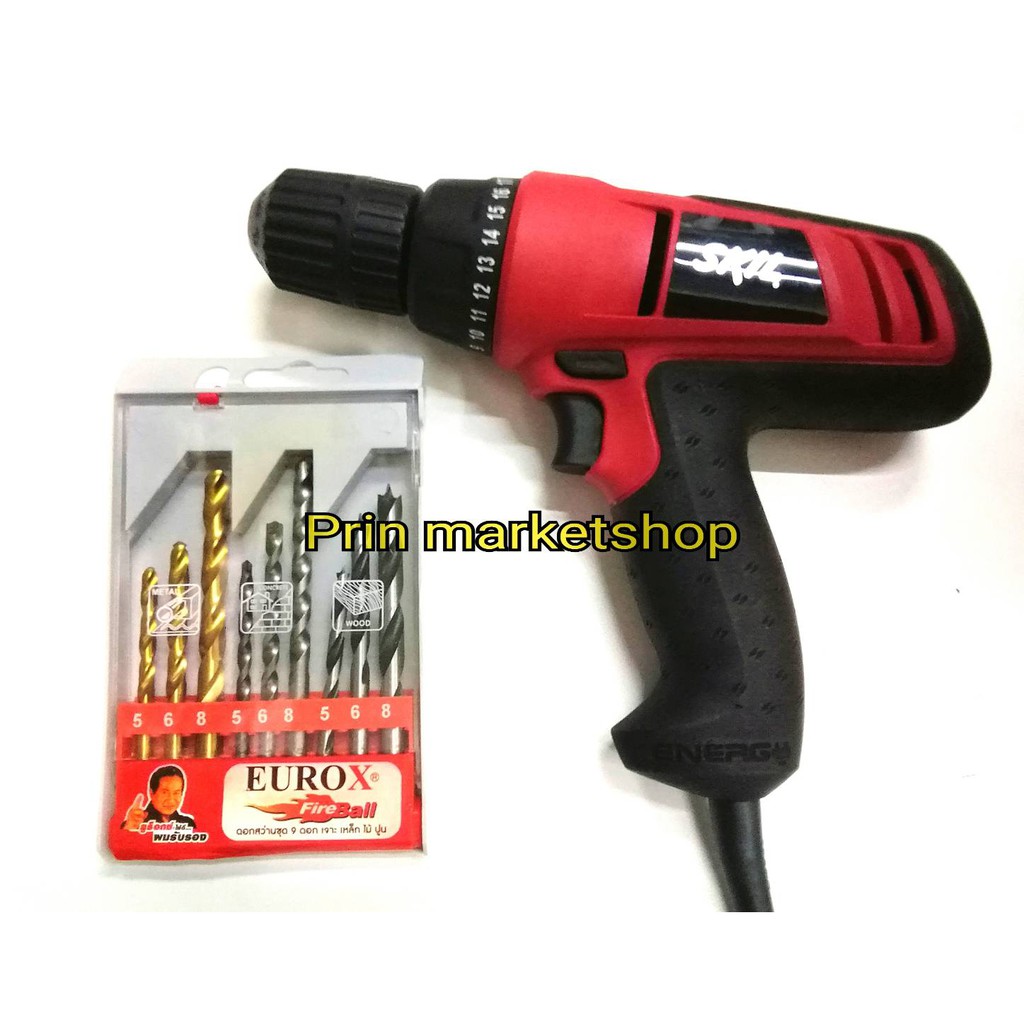 SKIL สว่านไขควงปรับแรงบิดไฟฟ้า รุ่น 6220+EUROX ดอกสว่าน 9 ตัวชุด สำหรับเจาะ ไม้ เหล็ก และ ปูน