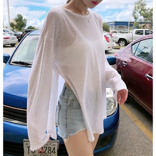 เสื้อยืดแขนยาวสีขาวโอเวอร์ไซส์ oversized เสื้อไปทะเล ชุดป้อง…