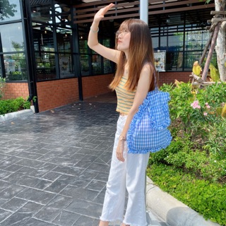 Tote bag 🌻 cotton สีฟ้าพร้อมส่ง